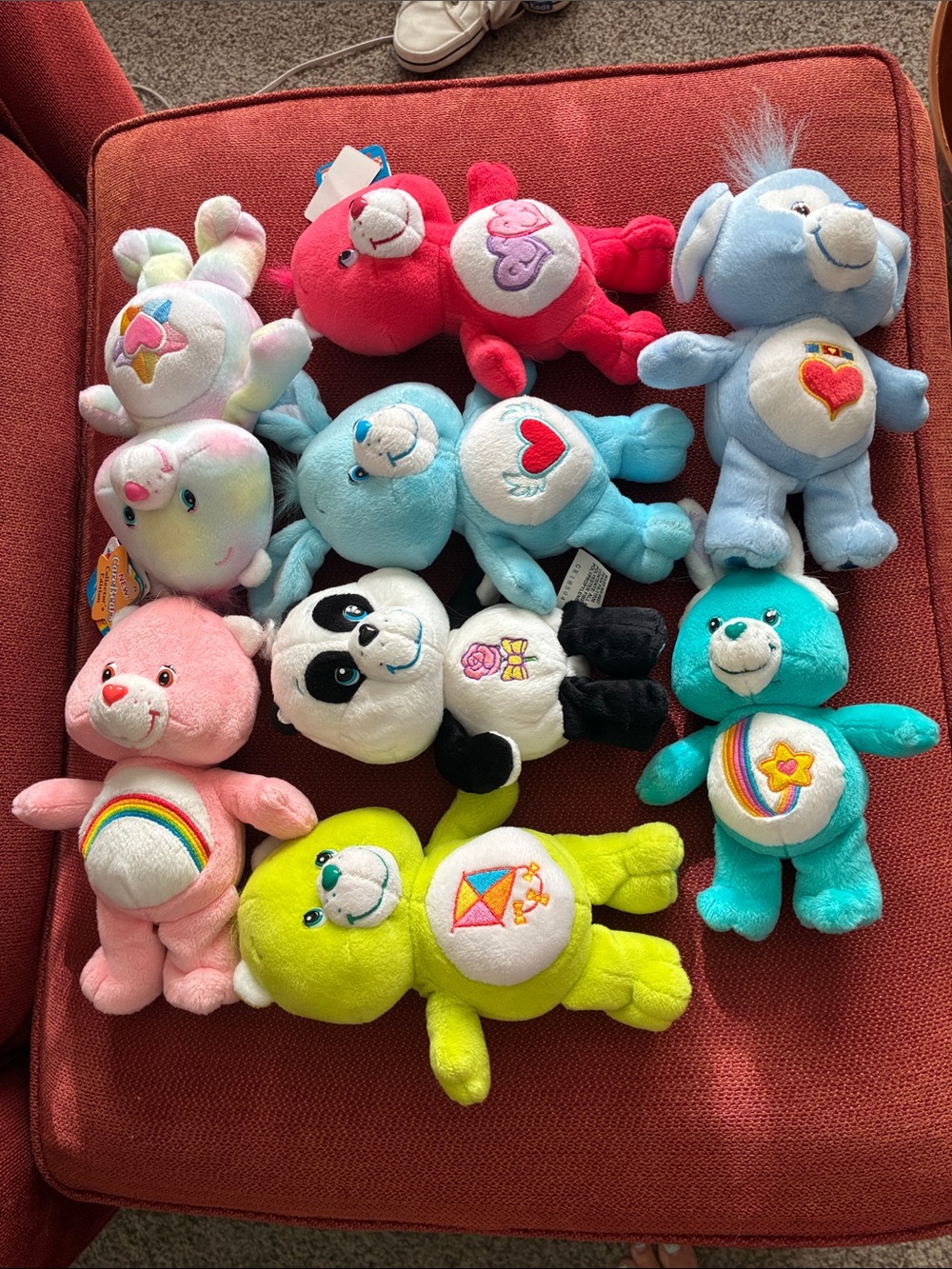 VintageCare Bears Plush Lot — Pink, Blue, Teal, Red, Yellow, Lime, Black White